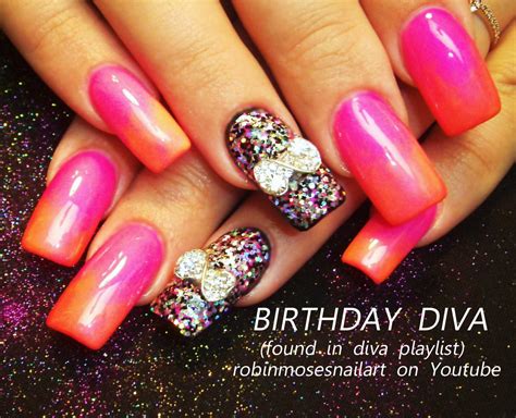 birthday pink nails|hot pink birthday nails.